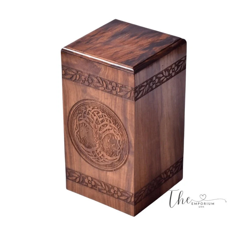 EMPORIUM URN Rosewood Urn for Human Ashes - Tree of Life Wooden Box - Personalized Cremation Urn for Ashes Handcrafted Large Wooden Urn Box