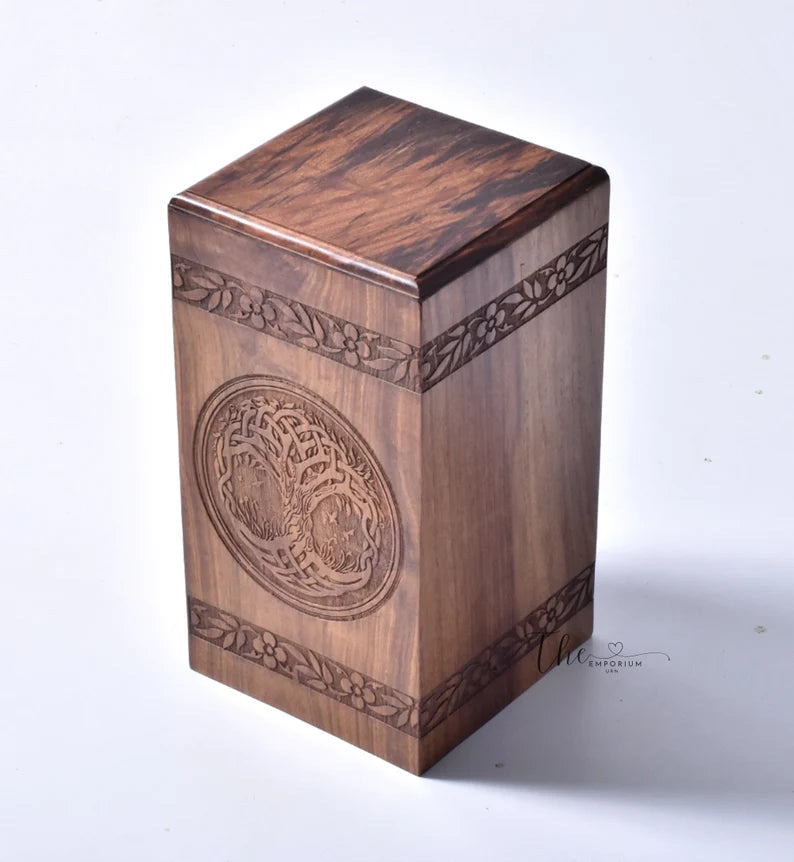 EMPORIUM URN Rosewood Urn for Human Ashes - Tree of Life Wooden Box - Personalized Cremation Urn for Ashes Handcrafted Large Wooden Urn Box