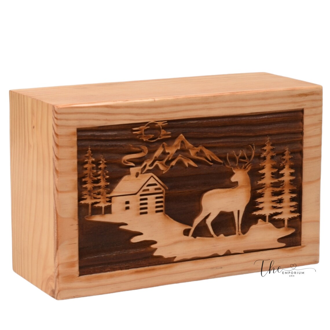 Emporium Pinewood Urn for Human Ashes - Tree And Dear personalized Cremation Urn for Ashes Handcrafted Large Wooden Urn Box