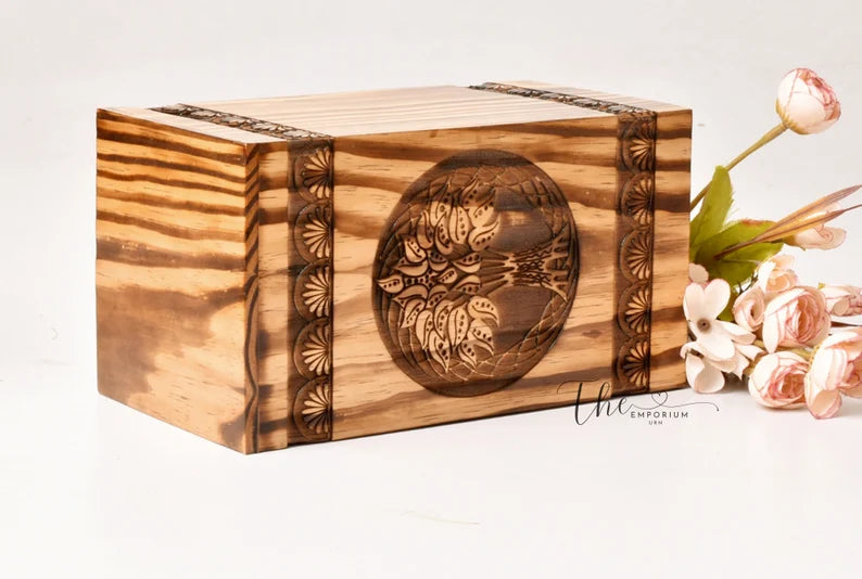 Pinewood Urn for Human Ashes - Tree of Life Deer Wooden Box - Personalized Cremation Urn for Ashes Handcrafted Large Wooden Urn Box