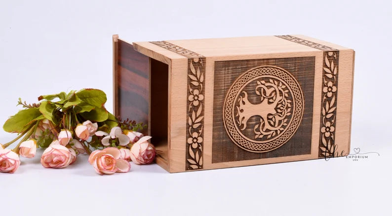 Handmade Steam Beech wood Urn for Human Ashes - Tree of Life urn box - Personalized Cremation Urn for Ashes smooth finish