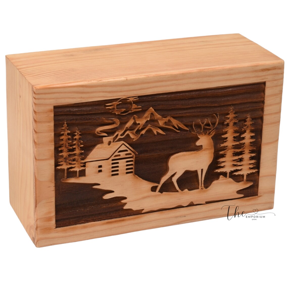 Emporium Pinewood Urn for Human Ashes - Tree And Dear personalized Cremation Urn for Ashes Handcrafted Large Wooden Urn Box